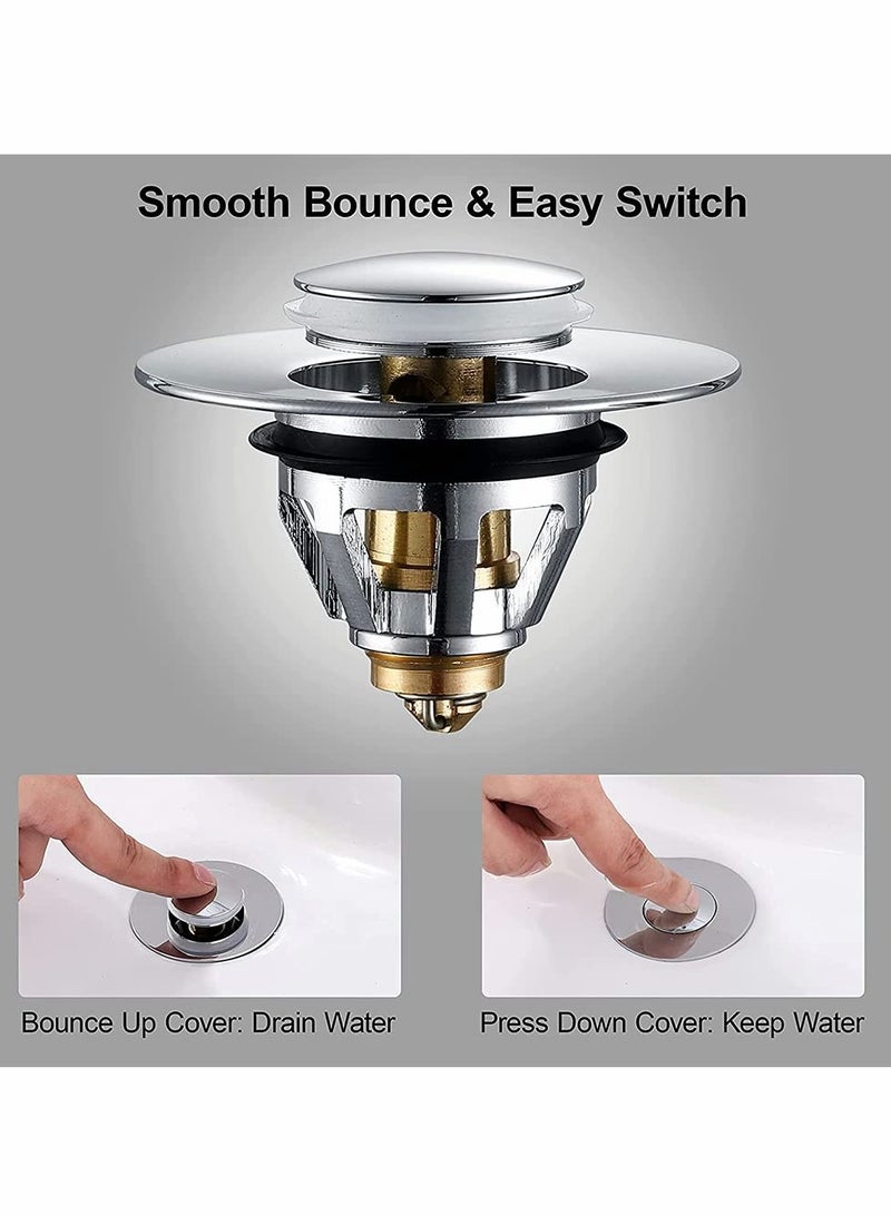 Drain Stopper, Wash Basin Bounce Drain Filter, Pop Up Drain Stopper for Bathroom Sink, Core Push Type Sink Stopper, Sink Drain Plug with Anti-Clogging Strainer - Image 5